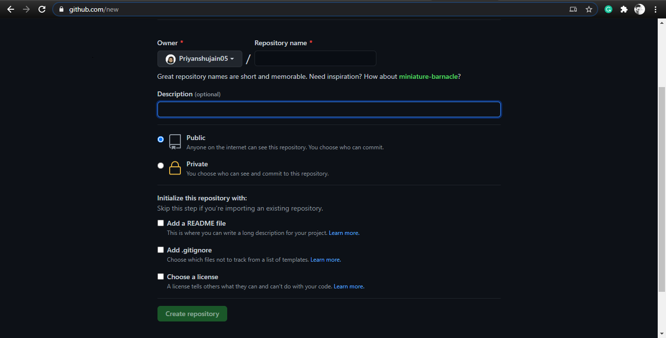 Creating New Repository
